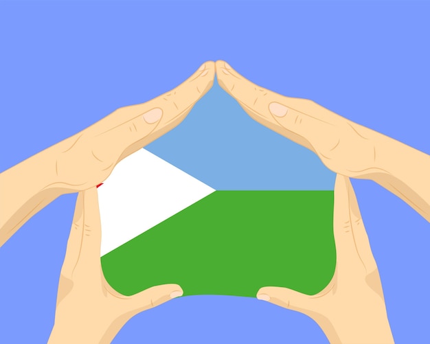 Casa de mano con bandera de Djibouti idea residencial o de inversión vivienda y concepto de casa