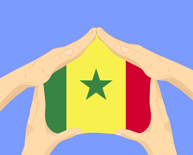 Vector casa de mano con bandera de senegal idea residencial o de inversión vivienda y concepto de casa