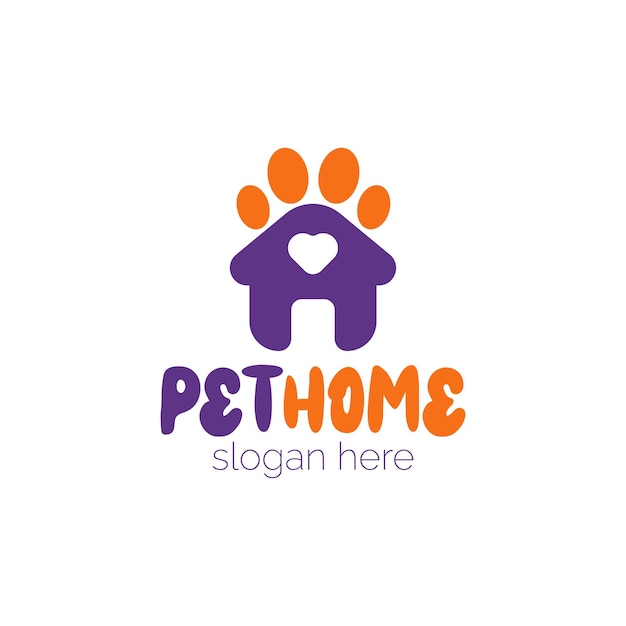 Vector casa de mascotas casa vector logotipo pata y casa con corazones