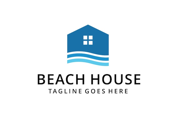Casa minimalista moderna creativa con plantilla de diseño de logotipo de signo de onda de mar