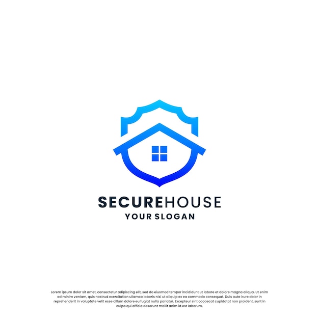 Casa moderna de diseño de logotipo de seguridad para el hogar con combinación de escudo con color degradado