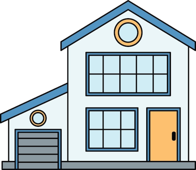 Casa moderna con garaje e ilustración de ventanas