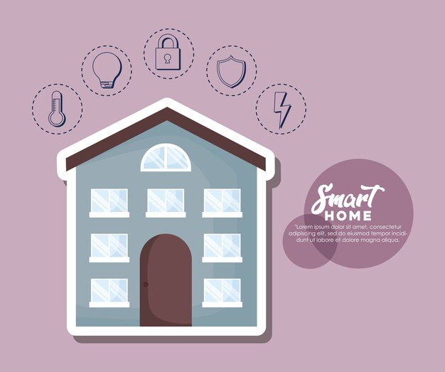 Casa moderna con iconos relacionados con casa inteligente
