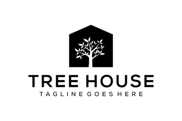 Casa moderna de ilustración con diseño de logotipo de árbol de la naturaleza