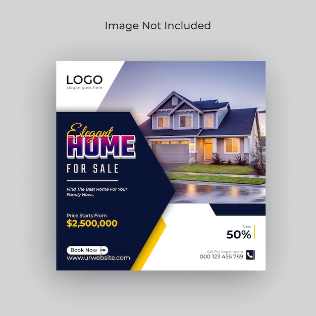 Casa moderna en venta bienes raíces publicación de instagram banner de redes sociales y banner web Vector Premium