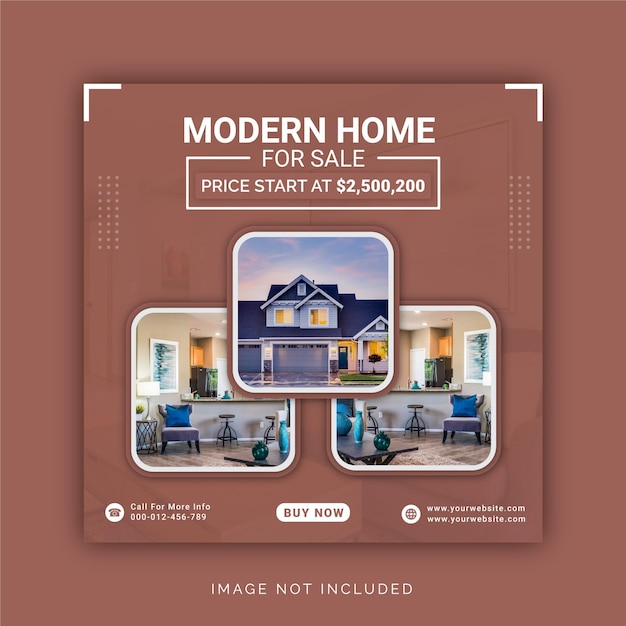 Vector casa moderna en venta plantilla de banner de instagram de publicación de redes sociales de bienes raíces elegantes