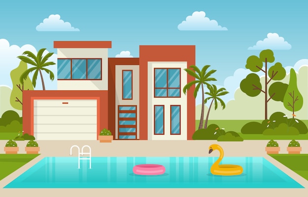  Vectores e ilustraciones de Casa con piscina para descargar gratis