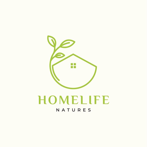 Casa de la naturaleza con diseño de logotipo de hoja.