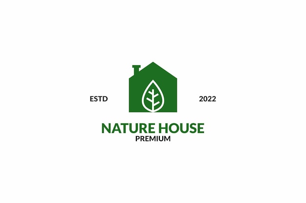 Casa de naturaleza plana con diseño de logotipo de icono de hoja