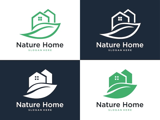 Casa de naturaleza verde con diseño de logotipo de hoja.