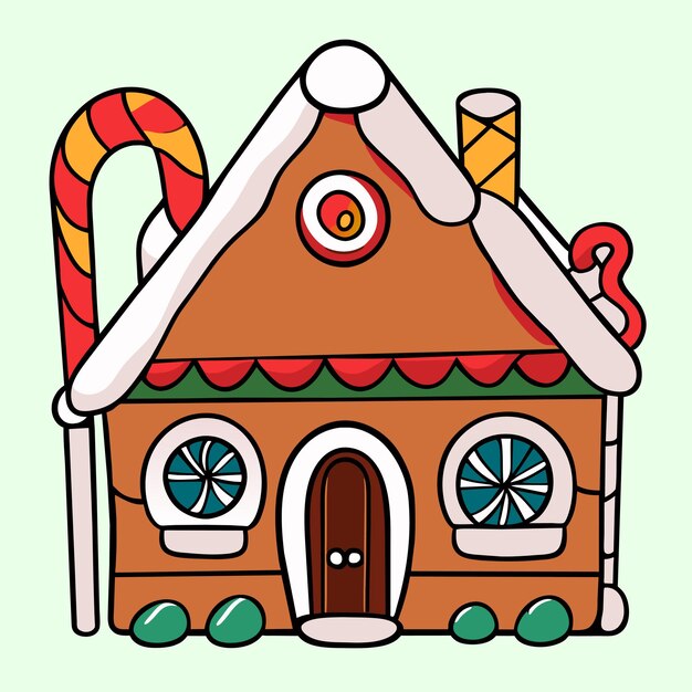 Vector casa de navidad con nieve dibujada a mano, plana, elegante, icona de stickers de dibujos animados, concepto aislado