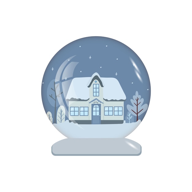 Casa de Navidad en un recipiente de vidrio Globo de nieve Ilustración de invierno en estilo escandinavo