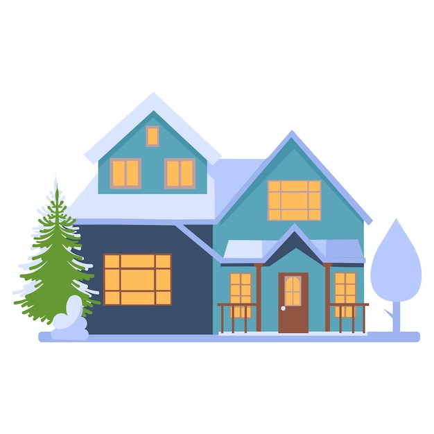 Casa con nieve y chimenea