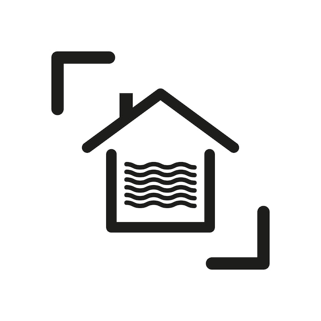 Casa con olas de agua Icono en blanco y negro Símbolo vectorial moderno Diseño de casa minimalista