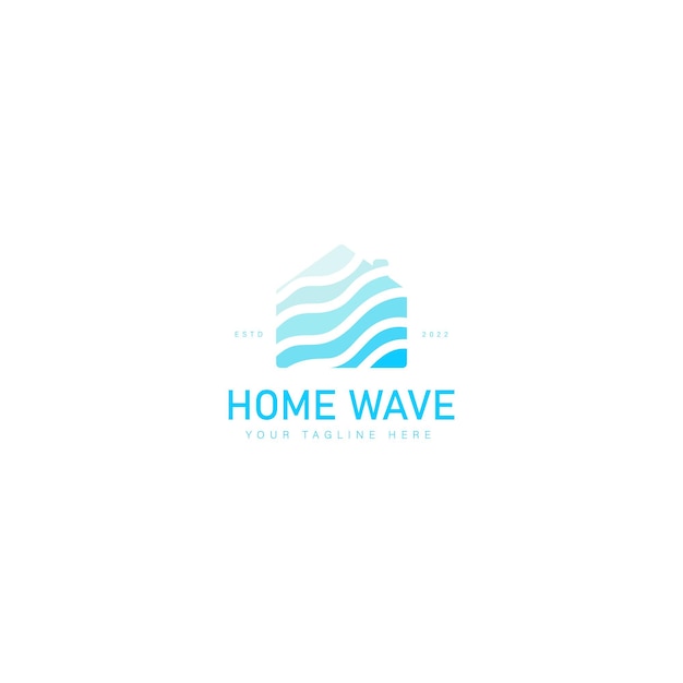 Casa con olas del océano ilustración de icono de diseño de logotipo abstracto