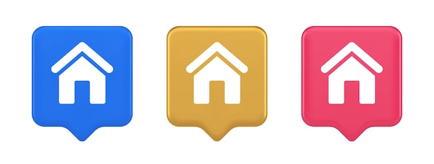 Casa de la página de inicio del botón de la página principal de Internet con el icono 3d de la interfaz del ciberespacio de navegación en el techo