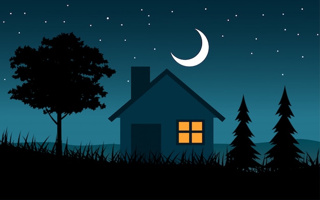 Casa en paisaje nocturno
