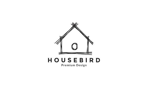 casa de pájaros hecha a mano diseño de logotipo vintage vector icono símbolo ilustración gráfica