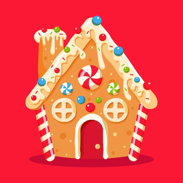 Casa de pan de jengibre de Navidad, diseño de ilustraciones vectoriales