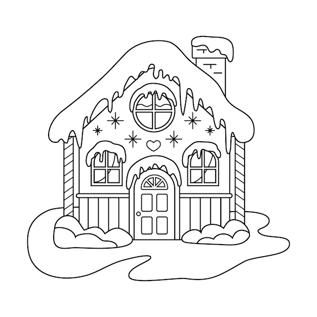 Casa de pan de jengibre de navidad. una imagen para colorear. | Vector Premium Casa de pan de jengibre de navidad. una imagen para colorear. | Vector Premium