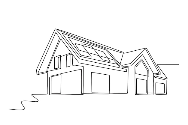 Casa con paneles solares dibujo conceptual de la casa
