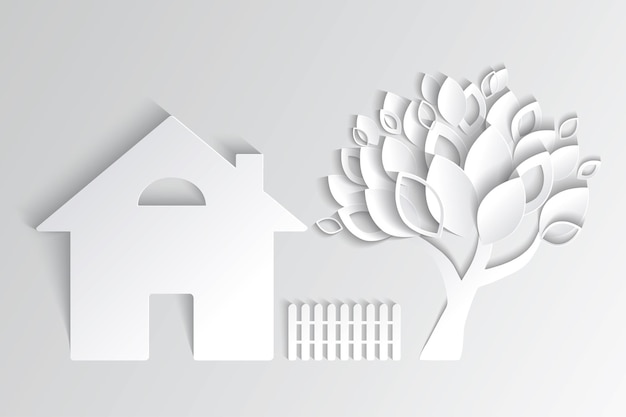 Vector casa de papel y el árbol sobre un fondo blanco casa ecológica ilustración plantilla de diseño moderno
