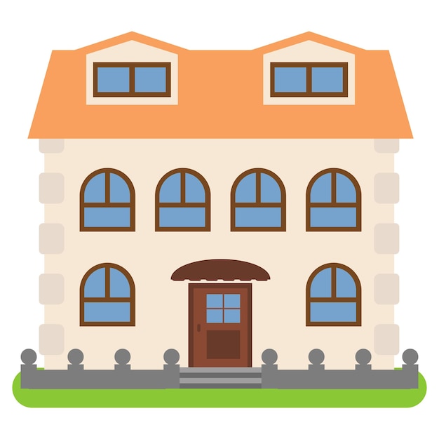 Casa particular con techo naranja sobre fondo blanco. Ilustración vectorial.