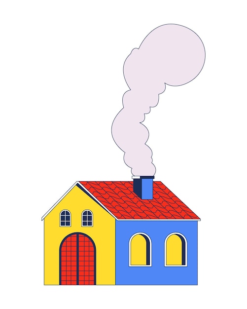 Casa pequeña con humo de chimenea objeto de dibujos animados 2D