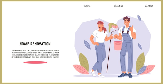Casa de pintura y decorador trabaja banner o página web del servicio de renovación interior