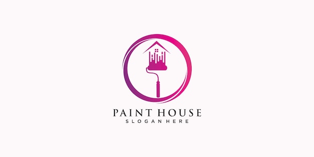 Casa de pintura diseño de logotipo icono de renovación icono de servicios de pintura a todo color y único Vector Premium