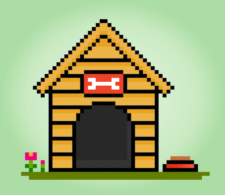 Vector casa de píxeles de 8 bits para barkitecture de perros para activos de juegos y puntos de cruz en ilustraciones vectoriales