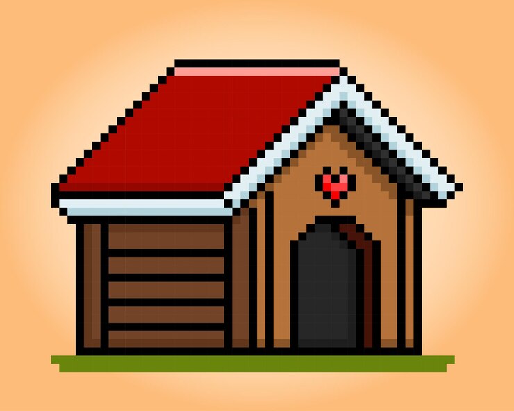 Vector casa de píxeles de 8 bits para barkitecture de perros para activos de juegos y puntos de cruz en ilustraciones vectoriales