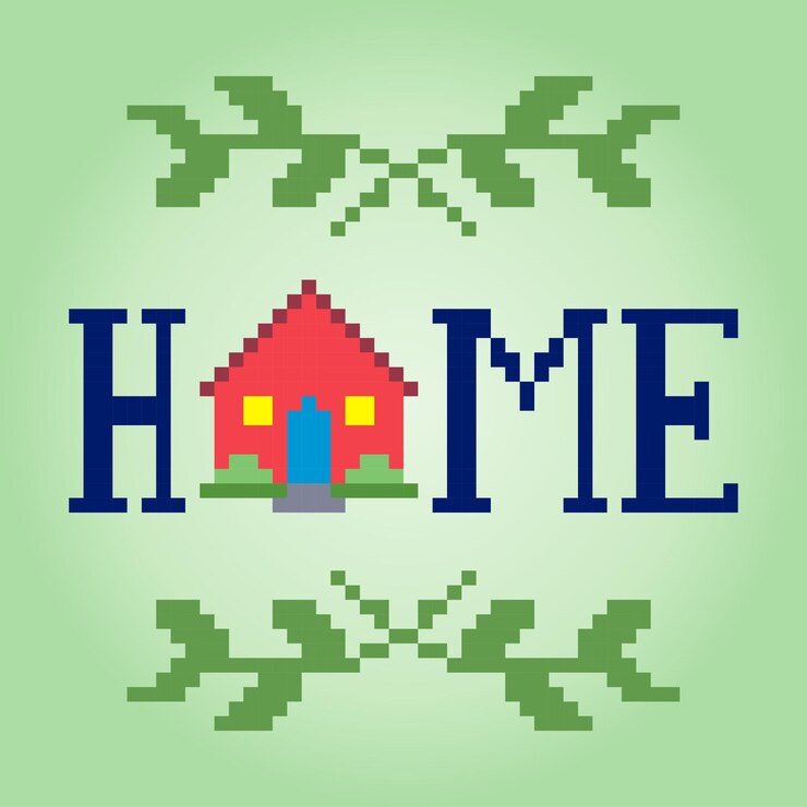 Vector casa de píxeles de 8 bits hogar dulce hogar para activos de juego y patrones de punto de cruz en ilustración vectorial