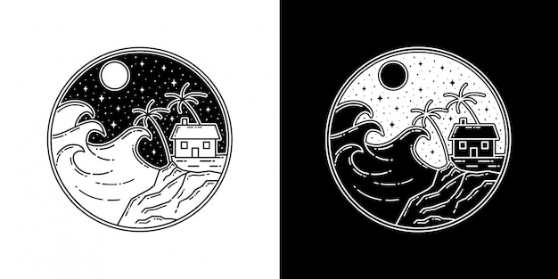Casa en la playa con diseño de insignia de Wave Monoline