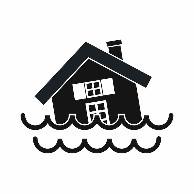 Casa que se hunde en un icono de agua en una ilustración de vector aislado de estilo simple