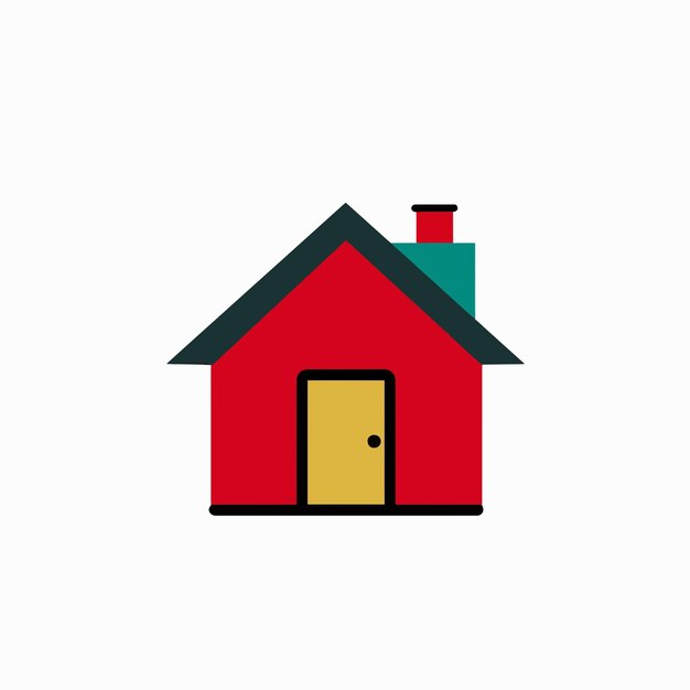 una casa roja con un techo verde y una puerta roja
