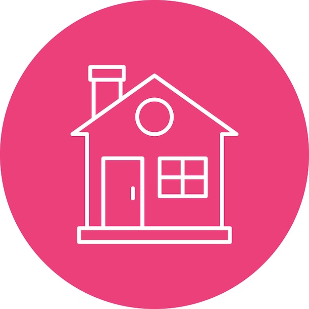 una casa rosa con un círculo rosa alrededor de la parte superior