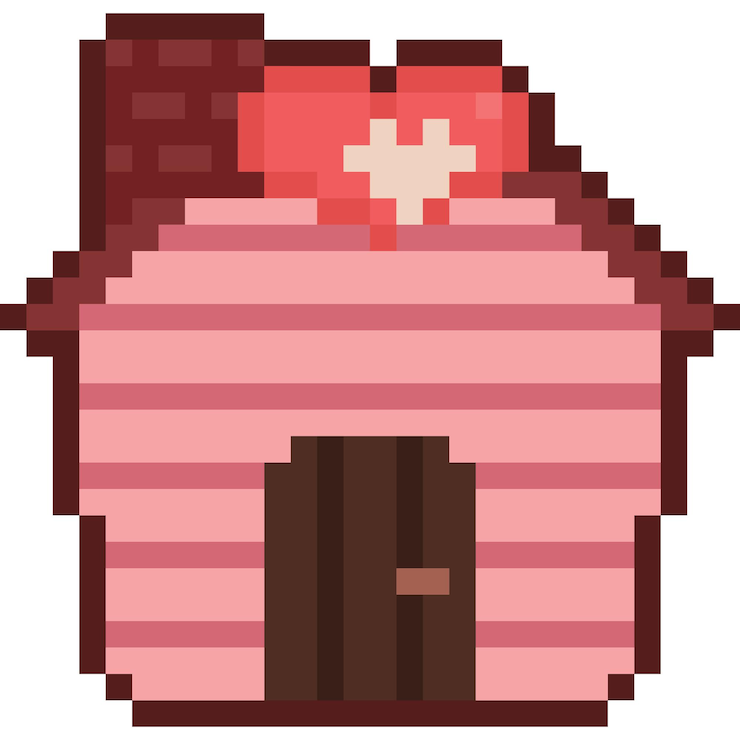 Vector la casa rosa de pixel art en la parte superior 2
