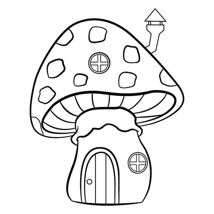 Vector casa de setas de cuento de hadas para colorear
