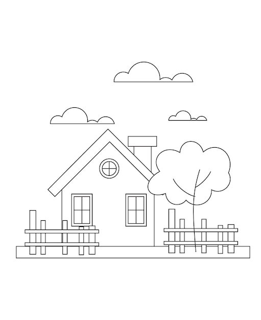 Casa simple Página para colorear página para colorear para niños diseño de arte de línea