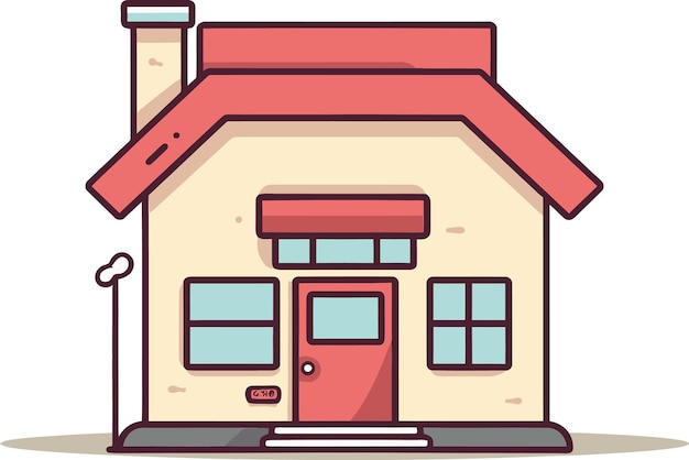 una casa con un techo rojo y una puerta roja