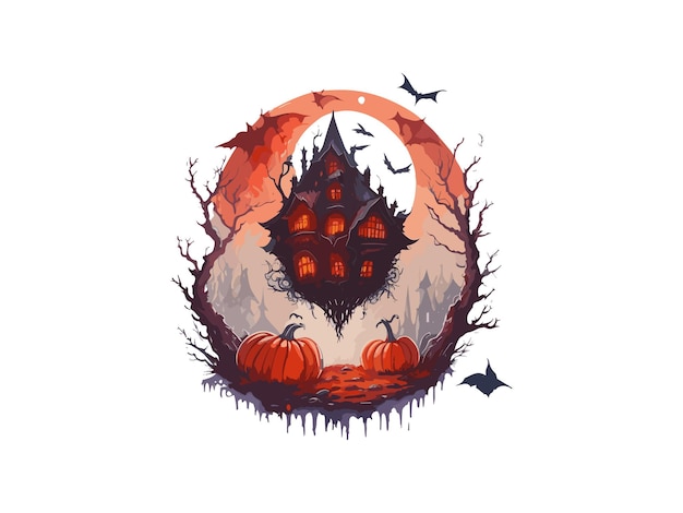 casa de terror espeluznante en la bola de cristal mágica acuarela vector ilustración clipart