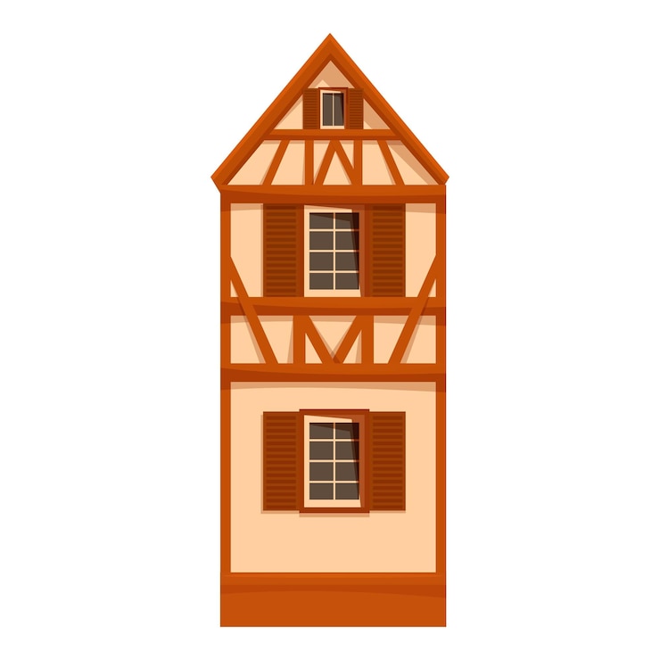 Vector casa tradicional alemana de fachwerk con vigas de madera y persianas