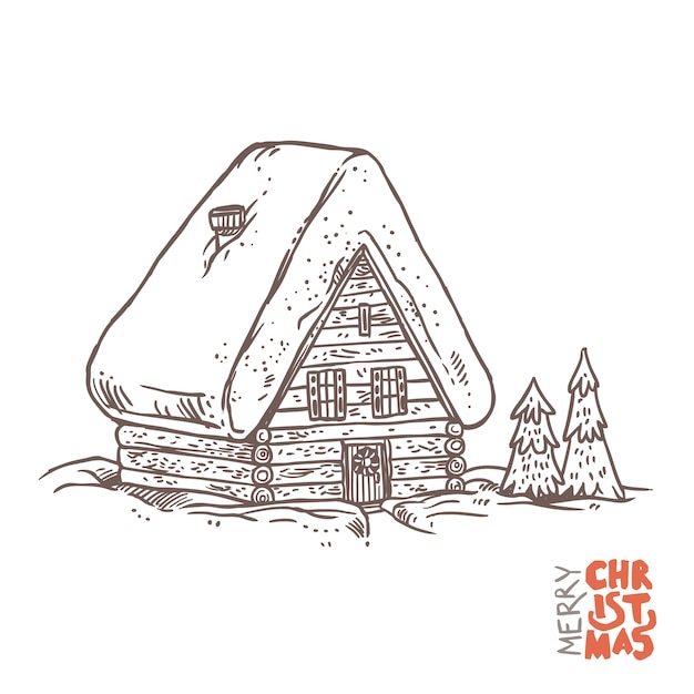 Casa de vacaciones de invierno en vector. Casa de madera en época navideña.