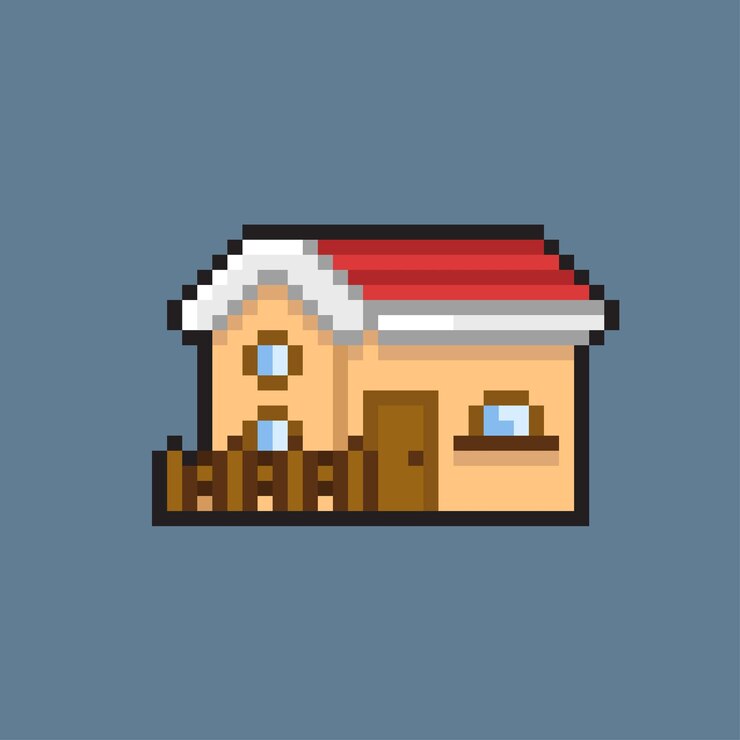 Vector una casa con valla en estilo pixel art