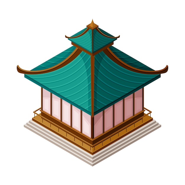 Casa con varios aleros como arquitectura asiática Ilustración vectorial isométrica