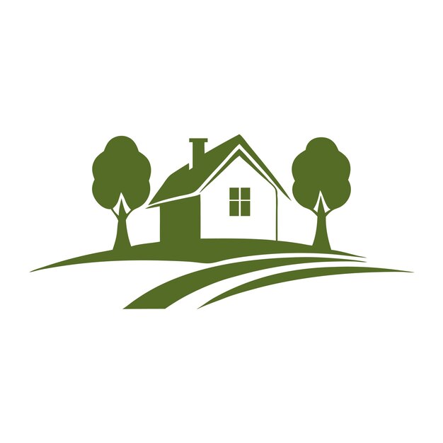 Casa verde y árboles Arte vectorial