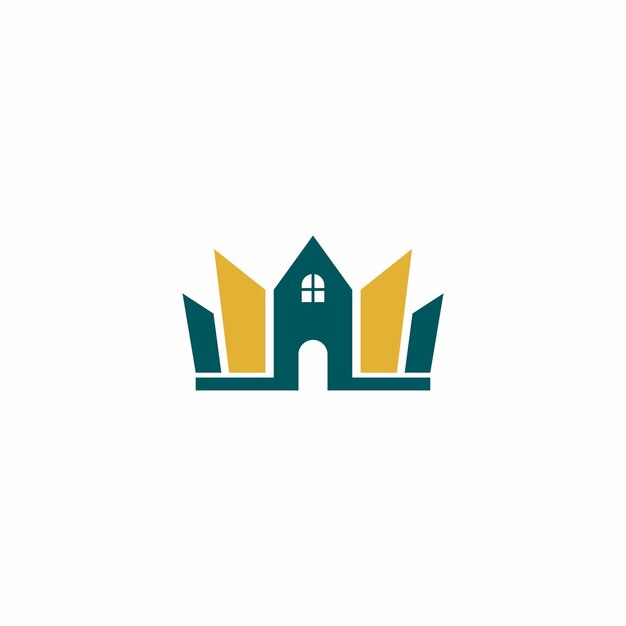 Una casa verde con puertas amarillas y el logo de una casa amarilla