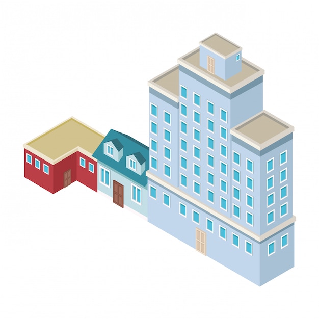 Casas y edificios isométricos.