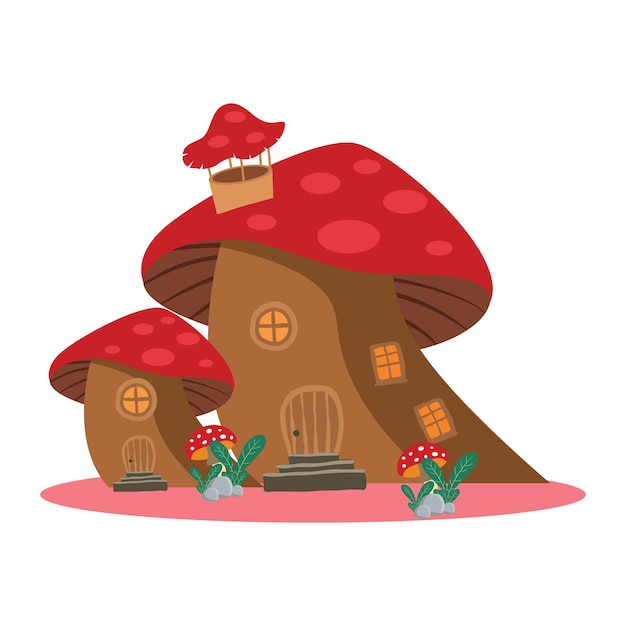 casas de hongos en estilo plano Mundo de fantasía Casa de hongos Conjunto de etiquetas Diseño de colección